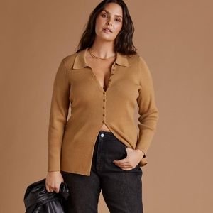 Anthropologie Plus Maeve Ribbed Slim Cardigan in Honey Color Size 1X